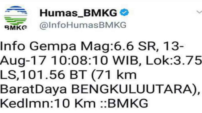 Sumber Gempa Dari Bengkulu