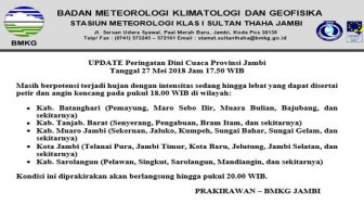 Provinsi Jambi Akan Diguyur Hujan Deras dan Petir