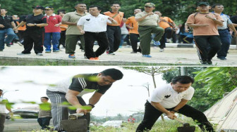 Usai Senam Massal, Bupati, Wabup dan Sekda Gotongroyong