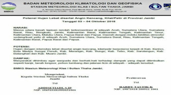 BMKG Keluarkan Himbauan, Jambi Berpotensi Hujan Lebat Disertai Angin Kencang