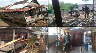 Teriknya Matahari Tak Surutkan Semangat Satgas TMMD Membedah Rumah Warga