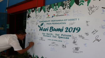 Kampanyekan Hari Bumi 2019, Pertamina EP Asset 1 Jambi Field buat Komitmen Perlindungan Bumi