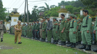 Pemkab Merangin Gelar Apel Pasukan Satlinmas Pengamanan Pemilu