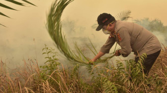 Kapolda Terjun Langsung Padamkan Api Karhutla