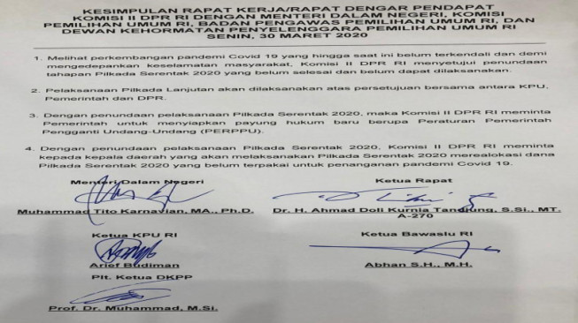 DPR-Pemerintah Sepakat Tunda Pilkada 2020