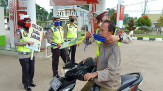 Tekan Penyebaran Covid-19, Ditlantas Polda Jambi Lakukan Sosialisasi Protokol Kesehatan