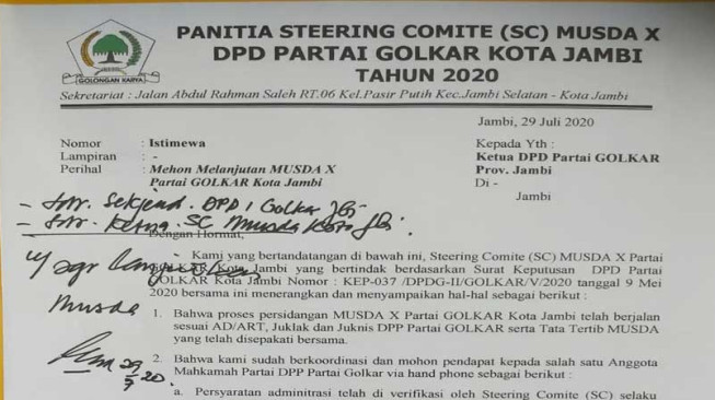 Cek Endra Perintahkan Musda Golkar Kota Jambi Dilanjutkan