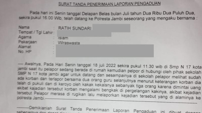 Baru Masuk Sekolah, Siswa SMPN 17 Kota Jambi Dikeroyok Kakak Kelas