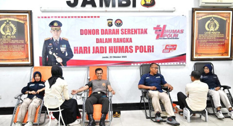 Wujud Polisi Humanis Harapan Masyarakat, Polda Jambi Gelar Donor Darah dalam Rangka Hari Jadi ke-74 Humas Polri
