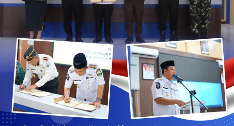 Bupati Muaro Jambi, Dr. Bambang Bayu Suseno Tandatangani Nota Kesepakatan Pelaksanaan Pidana Kerja Sosial di Kabupaten Muaro Jambi.